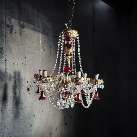 Vintage Bohemian ruby red crystal chandelier - Picture 10 of 13